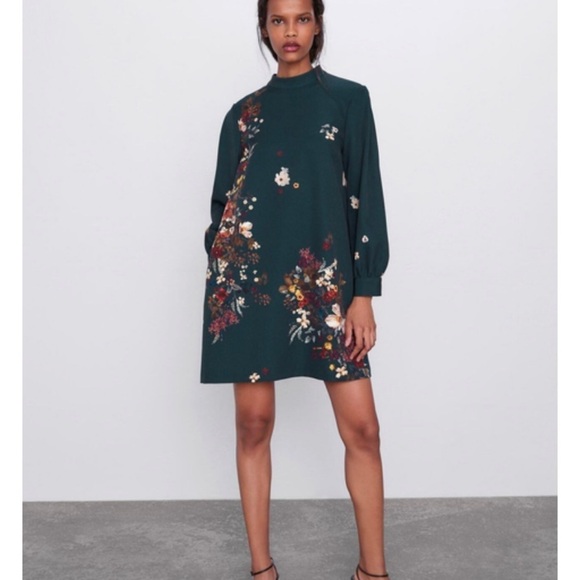 Zara Dresses & Skirts - Zara Floral Embellished shift Dress with Bishop Sleeves size Small